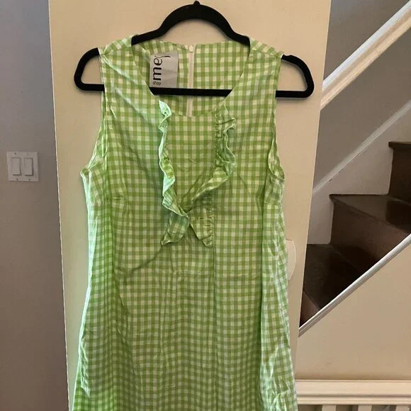 Green Gingham Dress with Ruffle - Picture 2 of 8